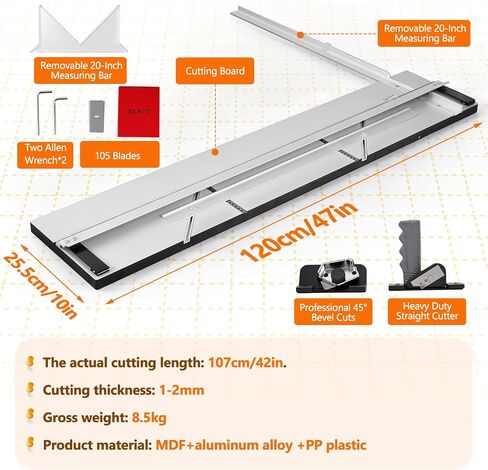 47" Mat Cutter 45/90° Heads 105 Blades Aluminum Rail Picture Framing in Saudi Arabia