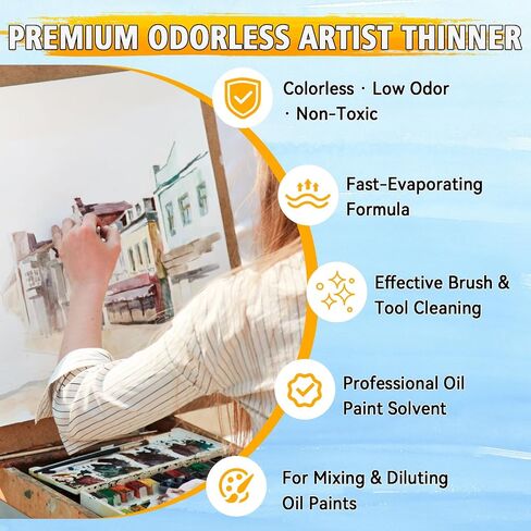 Odorless Mineral Spirits 100ml, Premium Paint Thinner for Oil Painting, Artist-Grade Odor-Free Solvent for Thinning Oil Colors, Cleaning Brushes & Mixing Pigments, Professional Oil Painting Supplies in Saudi Arabia