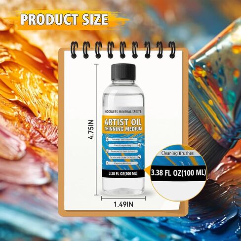 Odorless Mineral Spirits 100ml, Premium Paint Thinner for Oil Painting, Artist-Grade Odor-Free Solvent for Thinning Oil Colors, Cleaning Brushes & Mixing Pigments, Professional Oil Painting Supplies in Saudi Arabia