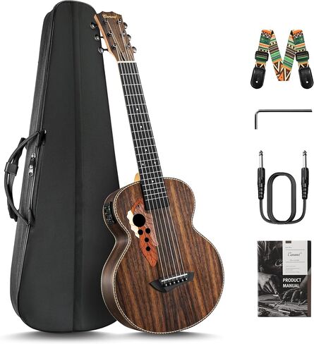 30inch Caramel CB904G Ebony Wood Electric Guitalele Small Guitar Kit Beginner Guitarlele Starter Bundle Strings, Padded Gig Bag, Strap and Wall mount Set (Ebony) in Kuwait