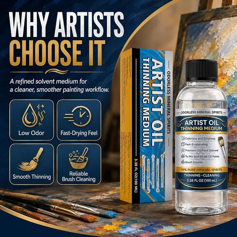 Odorless Mineral Spirits, Purified Mineral Spirits Paint Thinner for Oil Painting,Professionals Oil Painting Supplies for Painting to Dilute Oil Paints and Clean Brushes, 100ml in Saudi Arabia