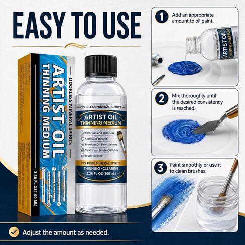 Odorless Mineral Spirits, Purified Mineral Spirits Paint Thinner for Oil Painting,Professionals Oil Painting Supplies for Painting to Dilute Oil Paints and Clean Brushes, 100ml in Saudi Arabia