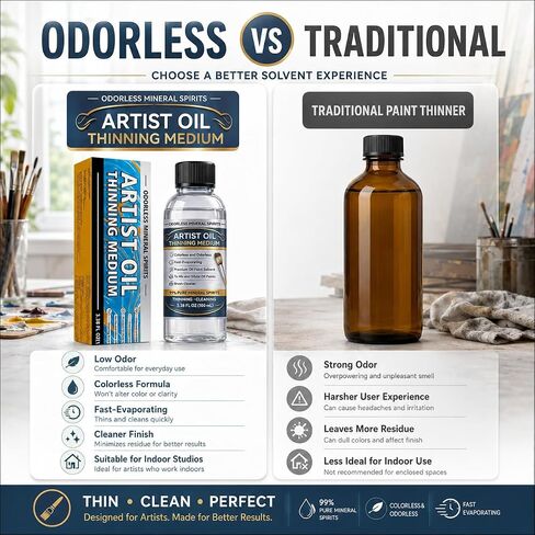Odorless Mineral Spirits, Purified Mineral Spirits Paint Thinner for Oil Painting,Professionals Oil Painting Supplies for Painting to Dilute Oil Paints and Clean Brushes, 100ml in Saudi Arabia