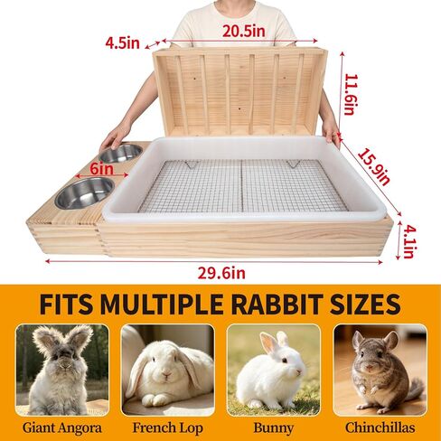 BESNEW Extra Large 3 in 1 Rabbit Hay Feeder with Litter Box,Upgraded Wooden Hay Feeder Set for Flemish Giant Angora Lop Other Adult Rabbit,Quick Cleaning & Large Capacity in Kuwait