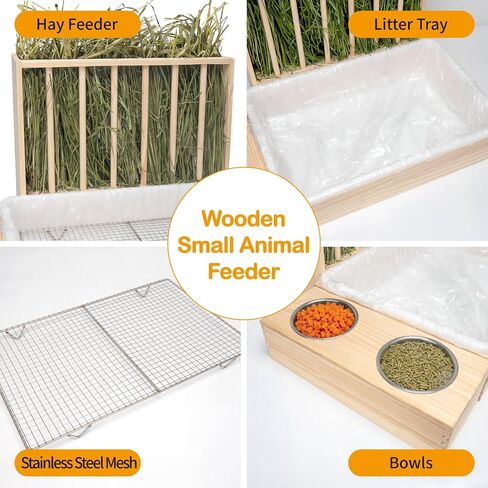 BESNEW Extra Large 3 in 1 Rabbit Hay Feeder with Litter Box,Upgraded Wooden Hay Feeder Set for Flemish Giant Angora Lop Other Adult Rabbit,Quick Cleaning & Large Capacity in Kuwait