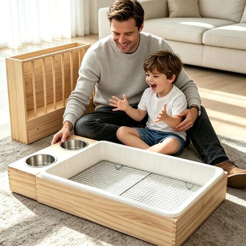 BESNEW Extra Large 3 in 1 Rabbit Hay Feeder with Litter Box,Upgraded Wooden Hay Feeder Set for Flemish Giant Angora Lop Other Adult Rabbit,Quick Cleaning & Large Capacity in Kuwait