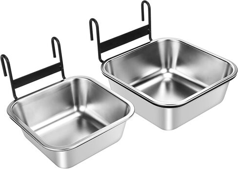 Dog Crate Bowls, 2 Pack Water Bowl for Dog Crate No Spill, 23oz & 34oz Kennel Cage Mounted Stainless Steel Dog Bowls, Square Hanging Pet Water Food Bowl Dish for Puppy Cat Rabbit Bunny Guinea Pig in Saudi Arabia