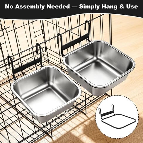 Dog Crate Bowls, 2 Pack Water Bowl for Dog Crate No Spill, 23oz & 34oz Kennel Cage Mounted Stainless Steel Dog Bowls, Square Hanging Pet Water Food Bowl Dish for Puppy Cat Rabbit Bunny Guinea Pig in Saudi Arabia