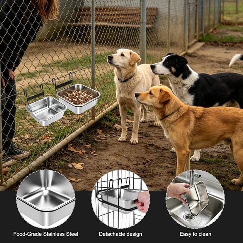 Dog Crate Bowls, 2 Pack Water Bowl for Dog Crate No Spill, 23oz & 34oz Kennel Cage Mounted Stainless Steel Dog Bowls, Square Hanging Pet Water Food Bowl Dish for Puppy Cat Rabbit Bunny Guinea Pig in Saudi Arabia