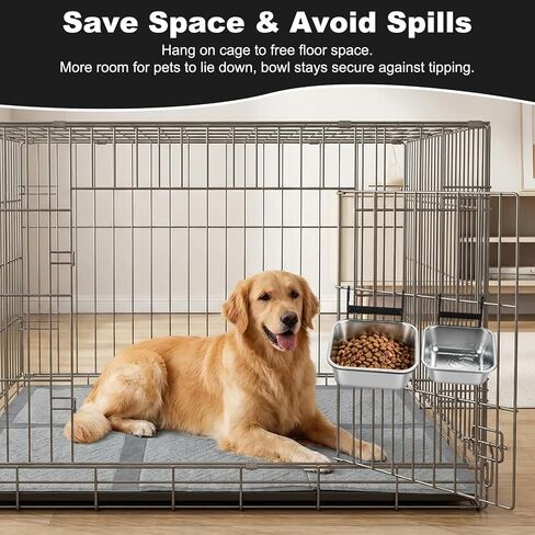Dog Crate Bowls, 2 Pack Water Bowl for Dog Crate No Spill, 23oz & 34oz Kennel Cage Mounted Stainless Steel Dog Bowls, Square Hanging Pet Water Food Bowl Dish for Puppy Cat Rabbit Bunny Guinea Pig in Saudi Arabia