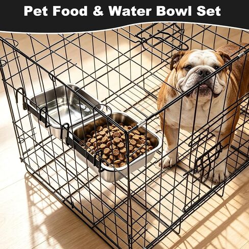 Dog Crate Bowls, 2 Pack Water Bowl for Dog Crate No Spill, 23oz & 34oz Kennel Cage Mounted Stainless Steel Dog Bowls, Square Hanging Pet Water Food Bowl Dish for Puppy Cat Rabbit Bunny Guinea Pig in Saudi Arabia