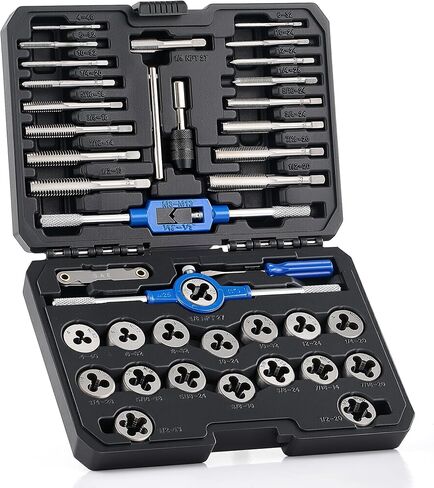 OMT SAE & Metric Tap and Die Set 80pcs | SAE Thread Types: NC, NF, NPT | Tap Die Set Metric SAE Standard for Cutting External and Internal Threads in Kuwait