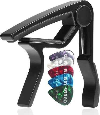 WINGO Guitar Capo for Acoustic and Electric Guitars with 5 Picks for Free, Black. in Kuwait