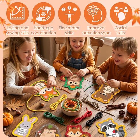 X1zuue Kids Lacing Cards, Fall Animal Sewing Card Kit, Religious Lacing Toy in Kuwait
