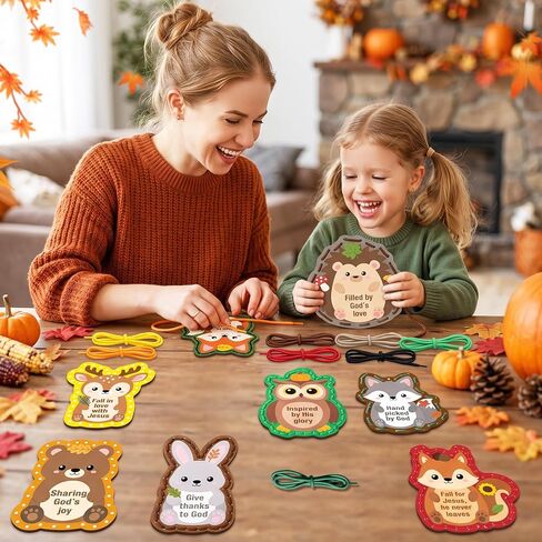 X1zuue Kids Lacing Cards, Fall Animal Sewing Card Kit, Religious Lacing Toy in Kuwait