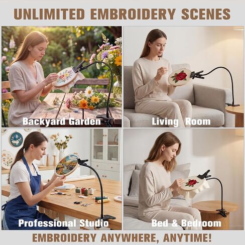20" Extra Long Embroidery Hoop Stand Holder, Adjustable Gooseneck Cross Stitch Stand with Table Clamp, Hands- Rotating Embroidery Holder for Needlepoint, Sewing, DIY Needlework & Craft Projects in Saudi Arabia