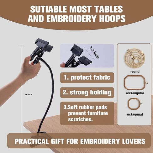 20" Extra Long Embroidery Hoop Stand Holder, Adjustable Gooseneck Cross Stitch Stand with Table Clamp, Hands- Rotating Embroidery Holder for Needlepoint, Sewing, DIY Needlework & Craft Projects in Saudi Arabia