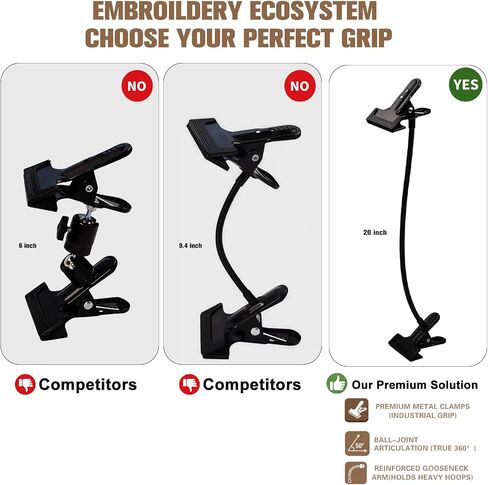 20" Extra Long Embroidery Hoop Stand Holder, Adjustable Gooseneck Cross Stitch Stand with Table Clamp, Hands- Rotating Embroidery Holder for Needlepoint, Sewing, DIY Needlework & Craft Projects in Saudi Arabia