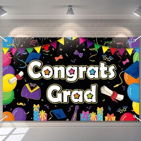 Preschool Graduation Party Decorations Backdrop Colorful Congrat Grad Banner for Kindergarten Class of 2024 Party Signs Congratulations Grad Party Favor Supplies for Kids in Saudi Arabia