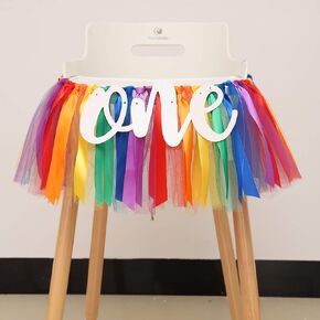 WAOUH Baby Girl Banner for 1st Birthday - Highchair Banner for First Birthday Decoration, Cake Smash Photo Prop, Tulle Garland Banner (Light Aqua and Light Blue)