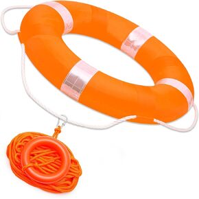 Child Pool Life Ring Buoy Life Preserver Ring with Lifesaving Rope Reflective Tape Yard Wall Decoration 10.6"/19.68"