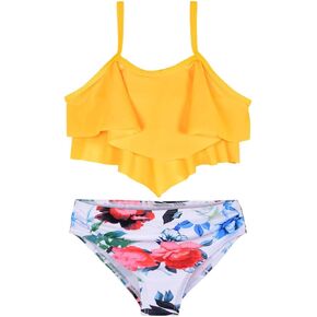 Firpearl Girl's Bikini Set Ruffled Two Piece Bathing Suits Flounce Kids Swimsuit Swimwear