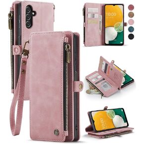 Defencase Compatible with Galaxy A13 5G Case Wallet with RFID Blocking Card Holder for Women Men, PU Leather Magnetic Snap Flip Zipper Strap Wallet Phone Case Fit for Samsung Galaxy A13 5G, Black