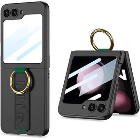 Qoosea for Samsung Galaxy Z Flip 5 Case with Ring Crystal Clear Thin Lightweight Anti-Yellowing Scratchproof Full Protective Case for Samsung Galaxy Z Flip 5 5G (Clear)