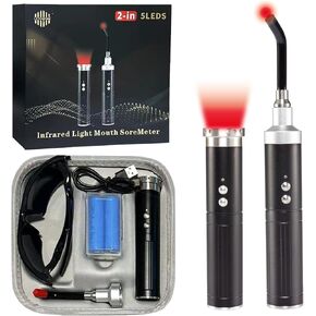 Handheld Red Ligh Red Light Therapy Device, Cold Sore Canker Sore Treatment Device, Infrared Light Therapy for Lips Mouth Nose Ear Knee Feet Hands Joint Muscle Nerve Pain Relief with Removable Tip
