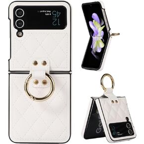 Galaxy Z Flip 3 5G Leather Case with Ring, Anti-Scratch Shockproof Back Cover - Black