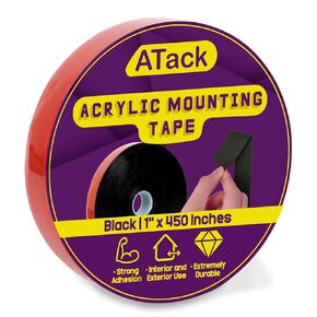 ATack Clear Double-Sided Mounting Tape Removable, Acrylic, 1-Inch x 450-Inch, Waterproof Indoor and Outdoor Double Sides Two Way Brick Mounting Tape | Heavy-Duty and Industrial-Grade Adhesion