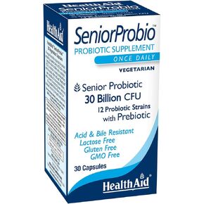 Seniorprobio 30 Caps, Once Daily, 30 Billion with Prebiotic, Acid & Bile Resistant, Lactose, Gluten, and GMO Free, Vegetarian