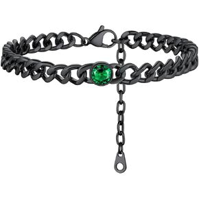 FOCALOOK Anklet for Women, 7MM Cuban Link Anklet Bracelet Birthstone 8.5"+2" Ankle Chain Beach Jewelry Gift(With Gift Box)