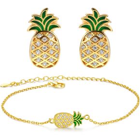 Pineapple Jewelry Set for Women 925 Sterling Silver Pineapple Earrings Pineapple Anklets Pineapple Jewelry Gifts for Women Girls Teens