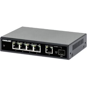 Intellinet 5-Port PoE+ Ethernet Switch with SFP Port - 91W Power Budget, Output up to 30W Per Port, Unmanaged, Wall Mountable/Desktop, Fanless, 3 Yr Mfg Warranty – 561822