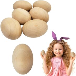 Unpainted Wooden Eggs, Perfect for Easter Crafts, Décor and Egg Hunts in Carton, 2.3" Inches (6-Pack)