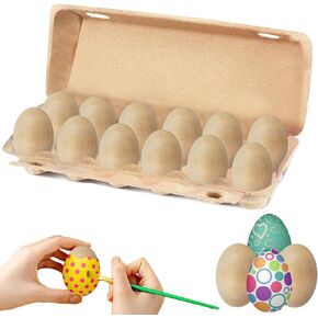 Unpainted Wooden Eggs, Perfect for Easter Crafts, Décor and Egg Hunts in Carton, 2.3" Inches (6-Pack)