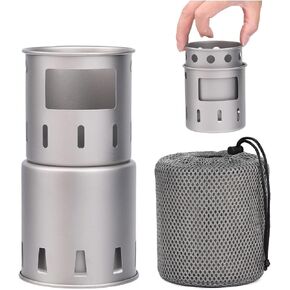 Lixada Camping Stove Titanium Backpacking Wood Burning Stove Portable Folding Camping Wood Stove Lightweight Mini Camp Stove for Outdoor Camping Trekking Hiking Backpacking Picnic BBQ