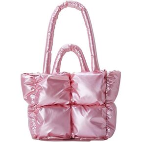 Puffer Tote Bag, Trendy Luxury Chic Quilted Large Padded Designer Handbags for Women Cotton Winter Soft Shoulder Bag