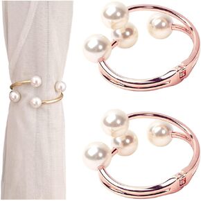 2 PCS Metal Pearls Curtain Tiebacks Spring Closure Curtain Holders No Drilling No Hooks Draperies Tie Backs Curtain Holdbacks Rose Gold