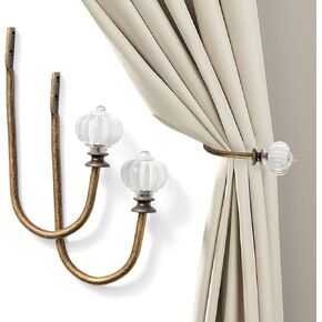 Pumpkin Shaped Curtain Holdbacks 2pcs, Handmade Metal Curtain Side Holders for Wall, Curtain Tieback Hook Pull Backs for Drapes Window Home Decoration
