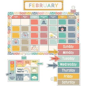 Carson Dellosa We Belong 137-Piece Calendar Bulletin Board Set for Wall, Boho Rainbow Classroom Calendar, Monthly Calendar Headers & Cover-Ups, Seasons & Weather Chart, and More, Boho Classroom Décor