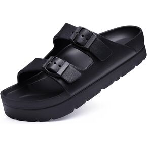 Women's Platform Sandals with Arch Support, Chunky Lightweight Foam Slip on Slides, Comfortable Summer Beach Sandals with Adjustable Buckle