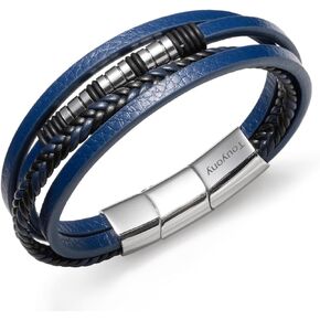 Premium Mens Bracelet Multi-Layer Braided Leather Stainless Steel Bangle Men Son Gift Jewelry Hand Accessories Brown Black Blue