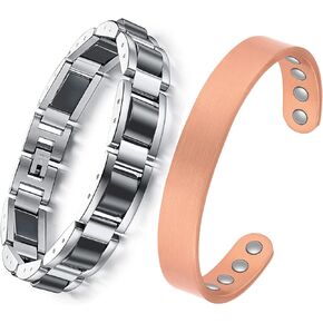 Feraco رجالي أساور مغناطيسية كلاسيكية سوداء من الفولاذ المقاوم للصدأ سوار مغناطيسي مجوهرات صحية، 8.66 بوصة، سوار من النحاس النقي المغناطيسي ثقيل الوزن للرجال in Kuwait