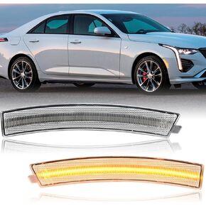 NJSBYL Clear Lens CT4 LED Side Marker Lamps for 2020-2023 Cadillac CT4 Amber LED Front Bumper Driving Markers Running Singal Lights 84768192 84768193