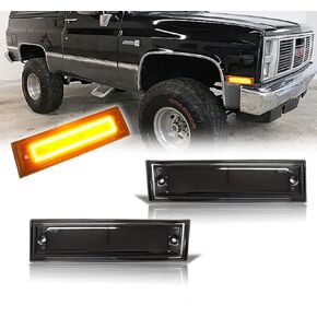 GTINTHEBOX For 1981 1982 1983 1984 1985 1986 1987 1988 1989 1990 1991 Chevy GMC C/K 1500 2500 C10 C20 Suburban Blazer Jimmy Front Bumper LED Side Marker Lights Smoked Lens Amber LED