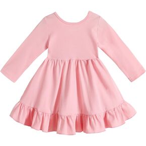 Toddler Girl Casual Solid A-line Twirly Dress Long Sleeve Skater Ruffle Hem Dresses Fall Outfit