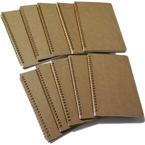 YUREE Softcover Spiral Notebook Lined/Spiral Journal, 50 Sheets (100 Pages) Wide Ruled Notebook, 10 Notebooks Per Pack, A5, 8.5" x 5.7", Brown