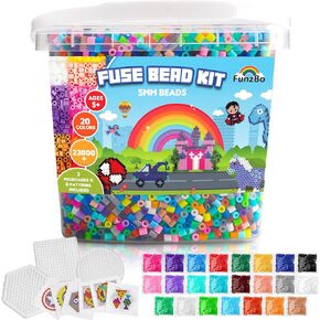 FUNZBO 23000+ 5mm Fuse Beads Kit - 23 Colors Refill Set with 3 Pegboards & 6 Patterns, Arts and Crafts Project, Toys for Kids, Teens & Adults, Gifts for Girls & Boys Age 5+